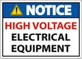 Notice High Voltage Equipment Sign On White Background