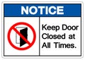 Notice Keep Door Closed At All Times Symbol Sign ,Vector Illustration, Isolate On White Background Label .EPS10