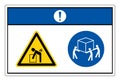 Notice Lift Hazard Use Three Person Lift Symbol Sign On White Background