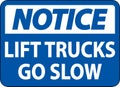 Notice Lift Trucks Go Slow Sign On White Background