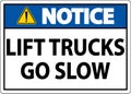 Notice Lift Trucks Go Slow Sign On White Background