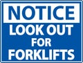 Notice Look Out For Forklifts Sign On White Background