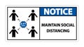 Notice Maintain social distancing, stay 6ft apart sign,coronavirus COVID-19 Sign Isolate On White Background,Vector Illustration