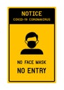 Notice No face mask No entry avoid COVID-19 coronavirus Royalty Free Stock Photo