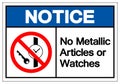 Notice No Metallic Articles Or Watches Symbol Sign, Vector Illustration, Isolate On White Background Label .EPS10