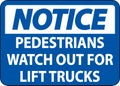 Notice Pedestrians Watch For Lift Trucks Sign On White Background