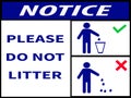 Notice please do not litter,blue icon logo sticker sign