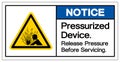 Notice Pressurized Device Release Pressure Before Servicing Symbol Sign, Vector Illustration, Isolate On White Background Label .