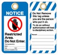 Notice Restricted Area Do Not Enter Tag Template Label Symbol Sign, Vector Illustration, Isolate On White Background. EPS10
