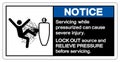 Notice Servicing While Pressurized Can Severe Injury Symbol Sign ,Vector Illustration, Isolate On White Background Label. EPS10