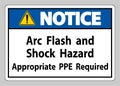 Notice Sign Arc Flash And Shock Hazard Appropriate PPE Required