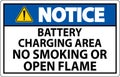 Notice Sign Battery Charging Area, No Smoking Or Open Flame