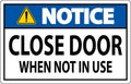 Notice Sign Close Door When Not In Use