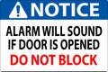 Notice Sign, Fire Door Alarm Will Sound If Door Is Opened Do Not Block