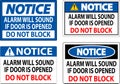 Notice Sign, Fire Door Alarm Will Sound If Door Is Opened Do Not Block