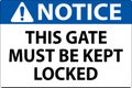 Notice Sign, Gate Must Be Kept Locked Royalty Free Stock Photo