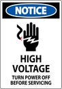 Notice Sign High Voltage - Turn Power Off Before Servicing