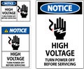 Notice Sign High Voltage - Turn Power Off Before Servicing