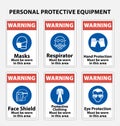 Danger sign for ppe kit required, masks, gloves, face shield required sign, PPE sign collection vector eps10