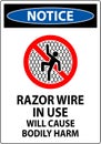 Notice Sign Razor Wire In Use Will Cause Bodily Harm