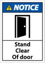 Notice Stand Clear Of Door Symbol Sign On White Background