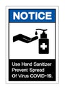 Notice Use Hand Sanitizer Prevent Spread Of Virus COVID-19 Symbol Sign ,Vector Illustration, Isolate On White Background Label.