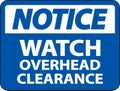 Notice Watch Overhead Clearance Sign On White Background