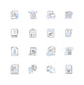 Notices line icons collection. Alerts, Announcements, Bulletins, Cautions, Declarations, Directives, Edicts vector and