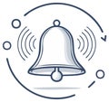 Notification bell drawing with sound waves and circular accents, vector alert illustration Royalty Free Stock Photo