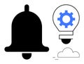 Notification Bell and Gear Idea Bulb with Cloud Concept for Alerts and Innovation Royalty Free Stock Photo