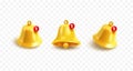 Notification Bell golden icons set, on the transparent background. Vector