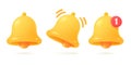 Notification bell icon. The golden alert bell is shaking to alert the upcoming schedule Royalty Free Stock Photo