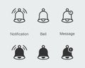 Notification bell icon set. Alarm symbol. Incoming message symbol. Bell for subscribe