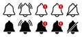 Notification bell icon set, alert icon for incoming inbox message, ringing bell and notification number sign for alert and alarm