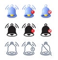 Notification bell icon set. Incoming inbox message, ringing bell and new message reminder icons. Vector illustration Royalty Free Stock Photo