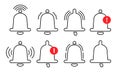 Notification bell icons set vector in outline style. Sign of incoming message or email inbox. Ringing bell for smartphone app Royalty Free Stock Photo