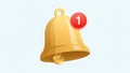 A notification bell with a red alert symbol indicating one new message or update Royalty Free Stock Photo