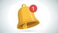 A notification bell with a red alert symbol on a white background Royalty Free Stock Photo