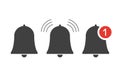 Notification bell set icon. Template design for alarm clock, incoming message, social media, user interface