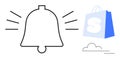 Notification Bell with Shopping Bag and Cloud for E-commerce and Online Store Alert System Royalty Free Stock Photo
