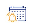 Notification calendar line icon. Bell alarm reminder sign. Vector