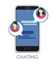 Notification of chat messages on a smartphone vector illustration, flat sms bubbles with avatars of girls on a mobile phone screen Royalty Free Stock Photo