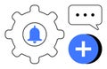 Notification and Collaboration Concept with Gear, Bell, Chat Bubble, and Add Icon Royalty Free Stock Photo