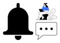 Notification Concept with Bell Icon, Message Bubble, and Person Using Laptop Royalty Free Stock Photo
