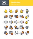 Notification filled outline icon set.