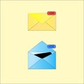 Notification icon speech bubble in open letter. concept of ui, red empty space, mailbox, check list, writing, incoming, send data Royalty Free Stock Photo