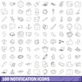 100 notification icons set, outline style Royalty Free Stock Photo