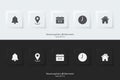 Notification, location, date, time, and address icon. flat icon. A set of square buttons with symbols. 3d Neumorphism element
