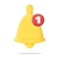 Notification Message Bell, Yellow Bell 3D Icon