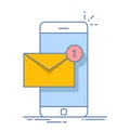 Notification of a new email on your mobile phone or smartphone. Mail icon. Thin line vector flat illustration isolated